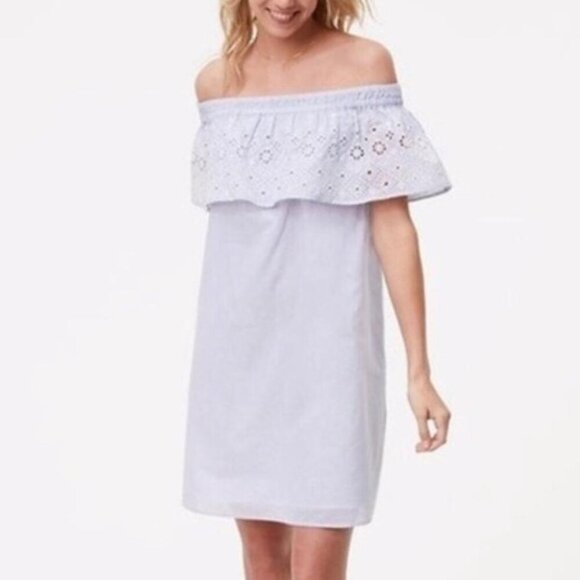 LOFT Dresses & Skirts - LOFT Eyelet Pin Striped Off the Shoulder Dress